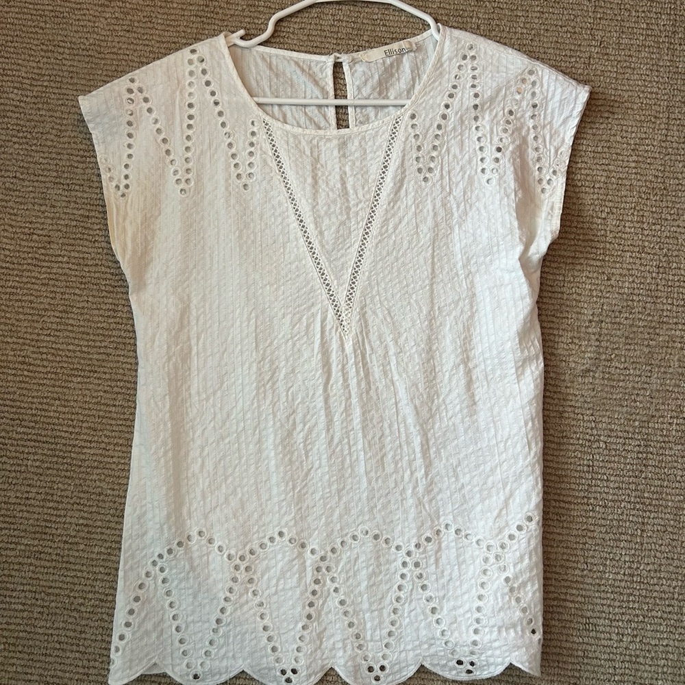 Elegant White Eyelet Women's Top